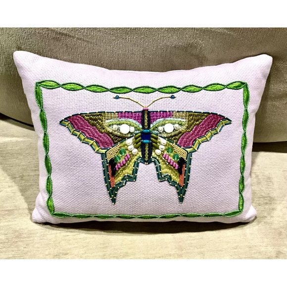 Anthropologie Bailey Beaded Butterfly Tapestry Mini Pillow Lavender - Picture 2 of 6